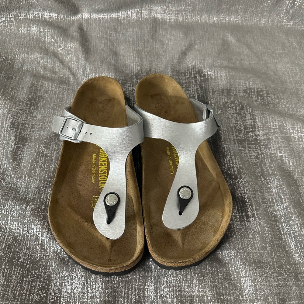 Birkenstock Gizeh Silver Birko-Flor Sandals Size 36
